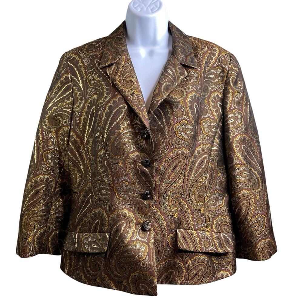 Vintage‎ Noviello Bloom Women's Brown Paisley Blazer Size 12 Lagenlook Classic